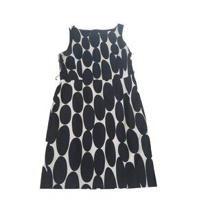 Ann Taylor Petite Womens Dress 10P Cotton Silk Geometric Black Cream Lined